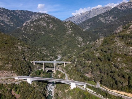 Viaduct, railway bridge, Vivario, Corsica, France