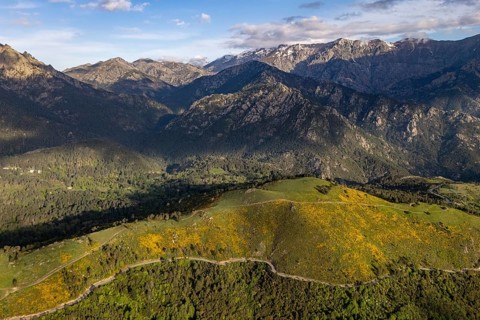 View of the mountain landscape from Col de Sorba, Parc naturel régional de Corse, Corsica, France