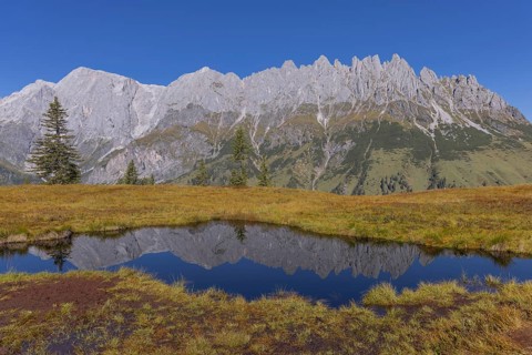Landscape panorama, Hochkönig, Mountains, Salzburg, Autumnal, Reflection