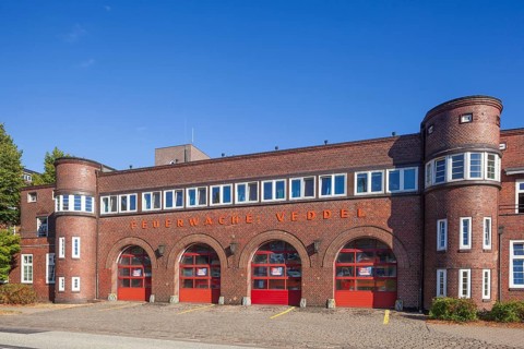 Old brick fire station, Veddel, Hamburg, Germany
