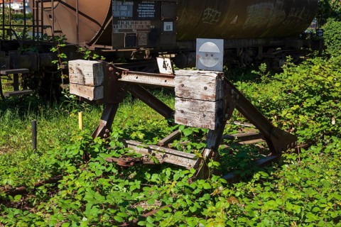 Old railway buffer in the harbour, Hamelin, Lower Saxony, Germany