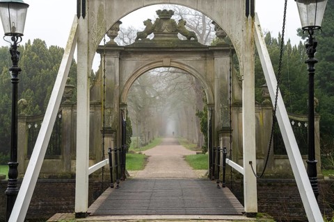 Drawbridge to Nienoord Castle in Leek, Groningen, Netherlands