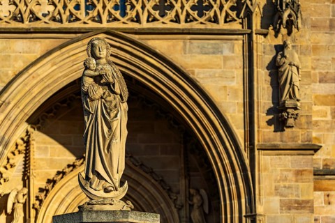 Madonna in front of St Mary's Cathedral in Erfurt, Thuringia, Germany