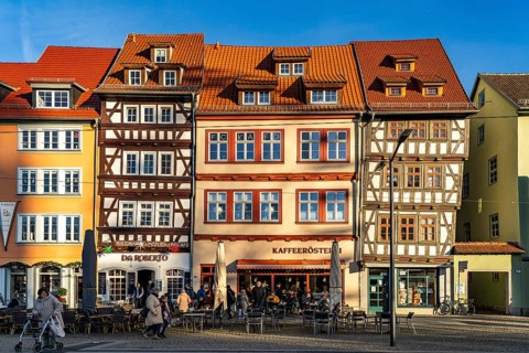 Half-timbered houses on the cathedral square in Erfurt, Thuringia, Germany