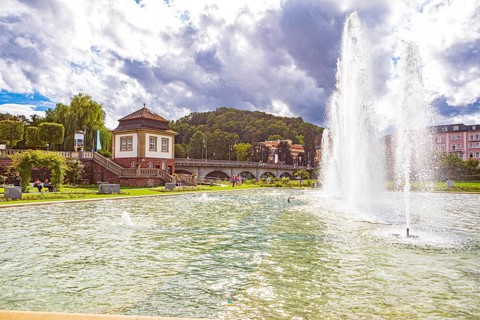 Multimedia fountain in the rose garden in Bad Kissingen, Bavaria, Germany