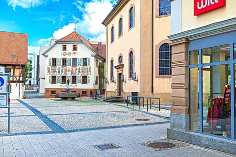 Town Hall Square, Rathausplatz in Bad Kissingen, Bavaria, Germany
