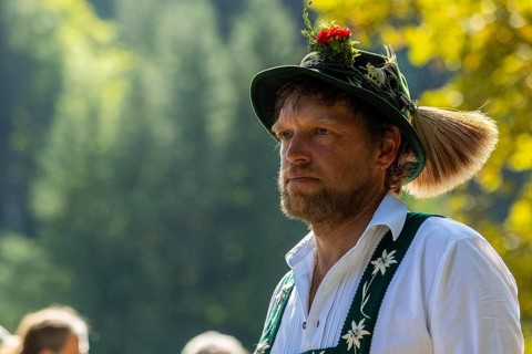 Cattle drive, herdsman, portrait, felt hat, chamois beard, traditional traditional costume,