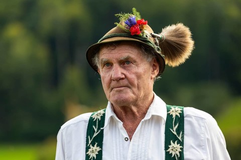 Cattle drive, herdsman, portrait, felt hat, chamois beard, traditional traditional costume,