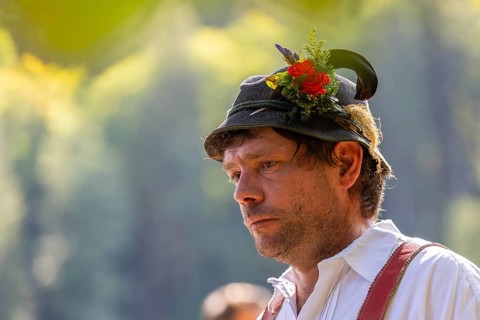 Cattle drive, herdsman, portrait, felt hat, traditional traditional costume, Oberstdorf,