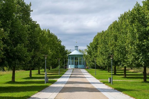 Monopteros columned temple, spa gardens, Bad Staffelstein, Upper Franconia, Franconia, Bavaria,