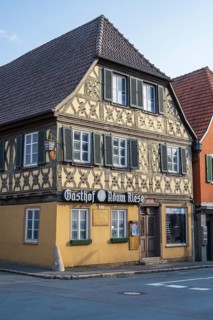 Gasthof Adam Riese, half-timbered building, old town, Bad Staffelstein, Upper Franconia, Franconia,