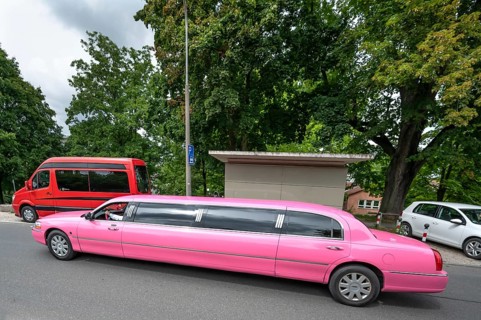 Pink stretch limousine, Nuremberg, Middle Franconia, Bavaria, Germany