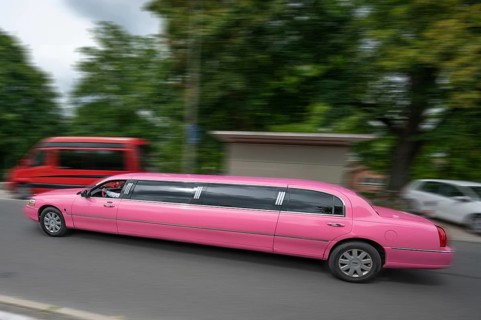 Pink stretch limousine, Nuremberg, Middle Franconia, Bavaria, Germany