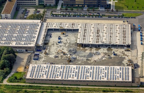 Aerial view of the demolition of Aldi-Nord in Styrum - Süd, ALDI Süd headquarters, Mülheim an der