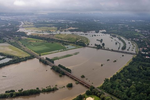Aerial photo, Ruhr flood, flooding, Styrum - South, Mülheim an der Ruhr, Ruhr area, North