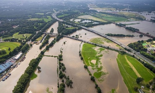 Aerial photo, Ruhr flood, flooding, Styrum - South, Mülheim an der Ruhr, Ruhr area, North