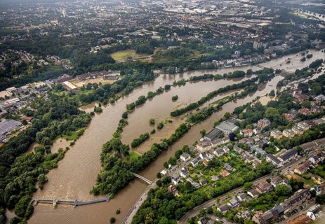 Aerial photo, Ruhr flood, flooding, Holthausen - West, Mülheim an der Ruhr, Ruhr area, North