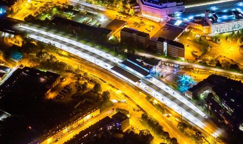 Aerial photo, Mülheim an der Ruhr main station, Technical Town Hall and Forum City Mülheim shopping