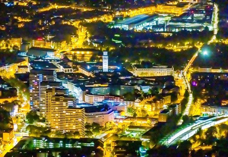 Aerial view, Technical Town Hall and Forum City Mülheim shopping centre Hans-Böckler-Platz,