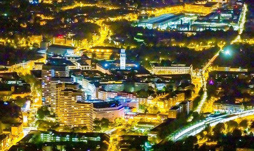 Aerial view, Technical Town Hall and Forum City Mülheim shopping centre Hans-Böckler-Platz,
