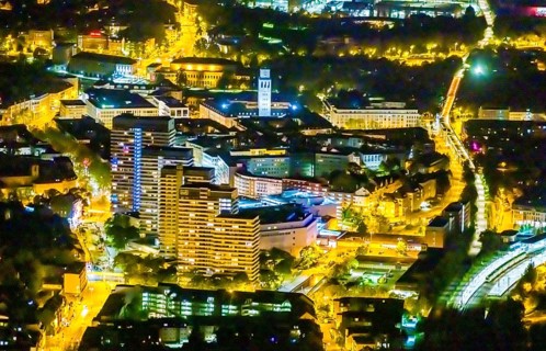 Aerial view, Technical Town Hall and Forum City Mülheim shopping centre Hans-Böckler-Platz,