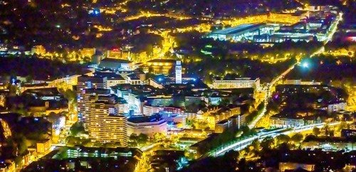 Aerial view, Technical Town Hall and Forum City Mülheim shopping centre Hans-Böckler-Platz,