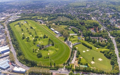 Aerial view, Raffelberg racecourse with golf course inside, Speldorf - Northwest, Mülheim an der