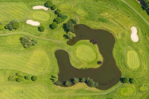 Aerial view, Raffelberg racecourse with golf course inside, Speldorf - Northwest, Mülheim an der
