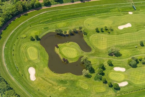 Aerial view, Raffelberg racecourse with golf course inside, Speldorf - Northwest, Mülheim an der