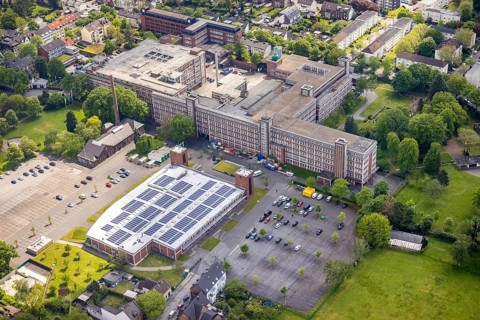 Aerial view, Tengelmann site, Mülheim vaccination centre, event hall The Terracotta Army and Body
