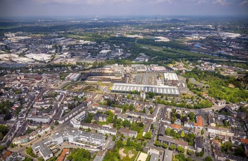 Aerial view, Ruhrbahn site, professional fire brigade, Zur Alten Dreherei, main workshop, Camera