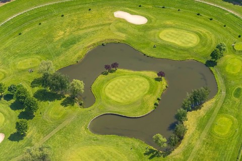 Aerial view, Raffelberg racecourse with golf course inside, Speldorf - Northwest, Mülheim an der