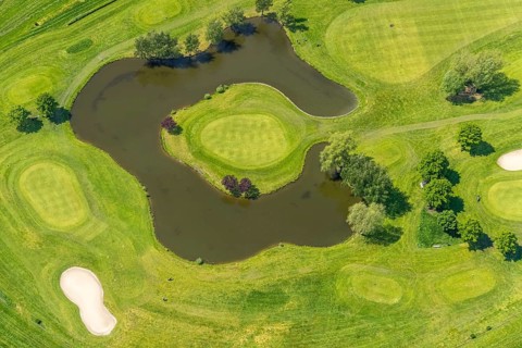 Aerial view, Raffelberg racecourse with golf course inside, Speldorf - Northwest, Mülheim an der