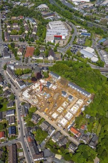 Aerial view, construction site and new building residential area Rudolf-Harbig-Straße, Heißen -