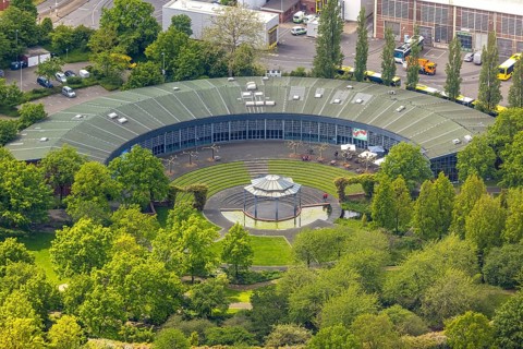 Aerial view, roundhouse in the park at Broich Castle, Broich - East, Mülheim an der Ruhr, Ruhr