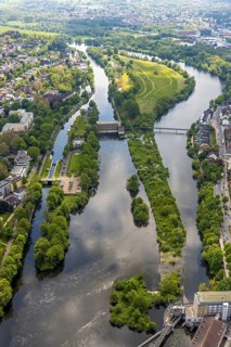 Aerial view, hydroelectric power station Kahlenberg of RWW Speldorf, Mülheim an der Ruhr, Ruhr