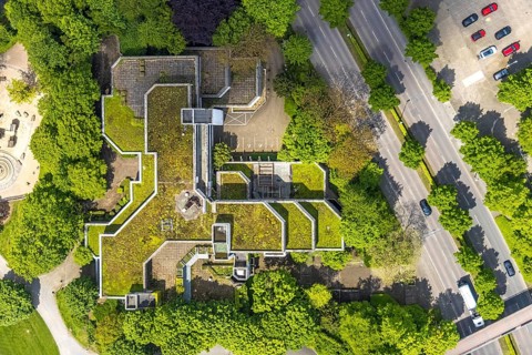 Aerial view, Heinrich-Thöne-Volkshochschule, Broich - Ost, Mülheim an der Ruhr, Ruhr area, North