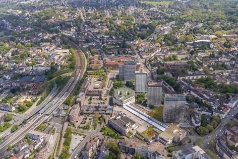 Aerial view, Forum City Mülheim, Hans-Böckler-Platz, Mülheim main station, Altstadt I - Südost,