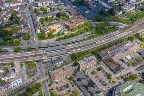 Aerial view, Forum City Mülheim, Hans-Böckler-Platz, Mülheim main station, Altstadt II - Südost,