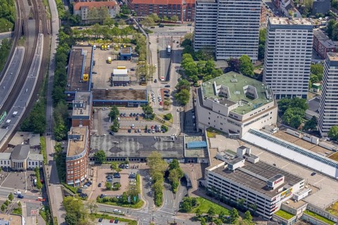 Aerial view, Forum City Mülheim, Hans-Böckler-Platz, Mülheim main station, Altstadt I - Südost,