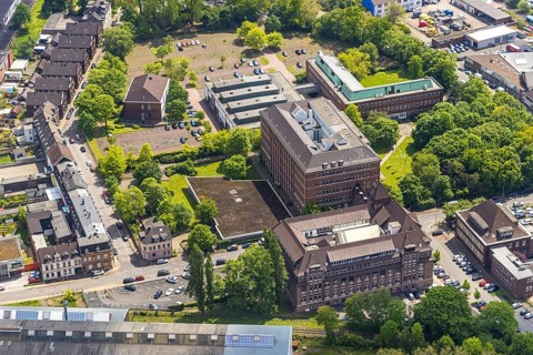 Aerial view, Haus der Wirtschaft, Mannesmann Röhrenwerke, Mannesmann Precision Tubes GmbH, Altstadt