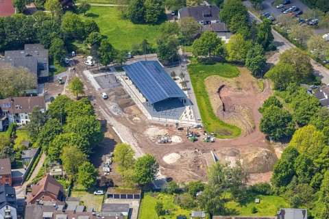 Aerial view, construction site at Sportpark Styrum, Styrum, Mülheim an der Ruhr, Ruhr area, North