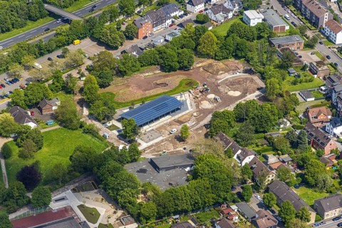 Aerial view, construction site at Sportpark Styrum, Styrum, Mülheim an der Ruhr, Ruhr area, North