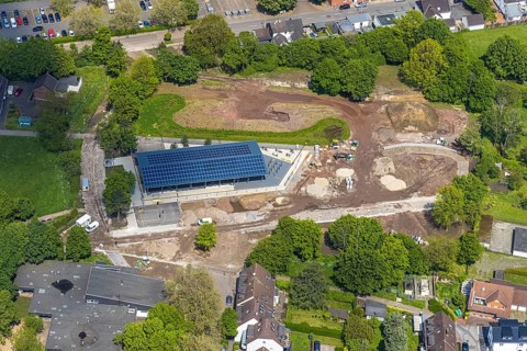 Aerial view, construction site at Sportpark Styrum, Styrum, Mülheim an der Ruhr, Ruhr area, North