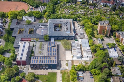 Aerial view, Städt. Gymnasium and Städt. Realschule Broich, Broich - Ost, Mülheim an der Ruhr, Ruhr