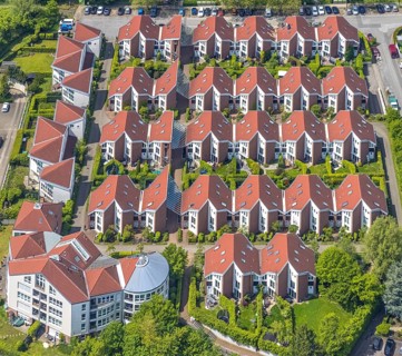 Aerial view, housing estate Westkapeller Ring, Mats Kamp, Saarn, Mülheim an der Ruhr, Ruhr area,