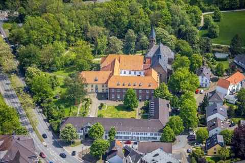 Aerial view, Saarn Monastery, Catholic Parish of St. Mary's Assumption, Saarn, Mülheim an der Ruhr,