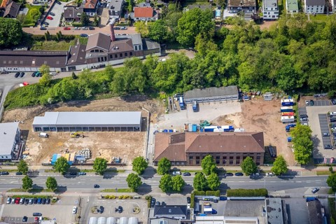 Aerial view, construction site, Federal Agency for Technical Relief, Düsseldorfer Straße, Saarn,