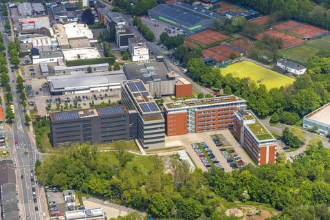 Aerial view, company campus ALDI International Services GmbH, Saarn, Mülheim an der Ruhr, Ruhr