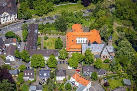 Aerial view, Saarn Monastery, Catholic Parish of St. Mary's Assumption, Saarn, Mülheim an der Ruhr,
